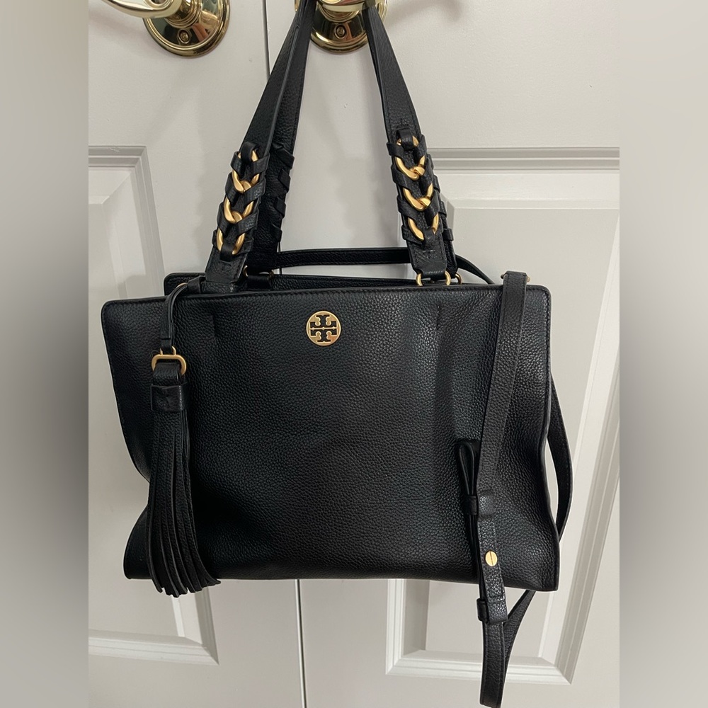 Tory Burch Black and Gold Shoulder Bag with Chain Details